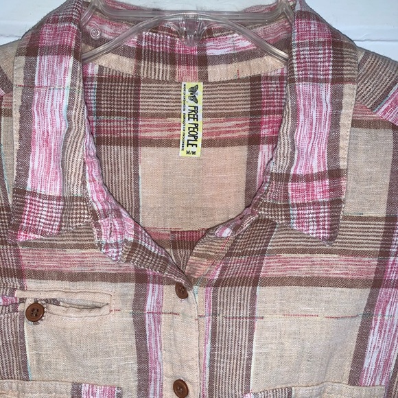 Free People Pale Pink Plaid Utility Button Down - Picture 3 of 16